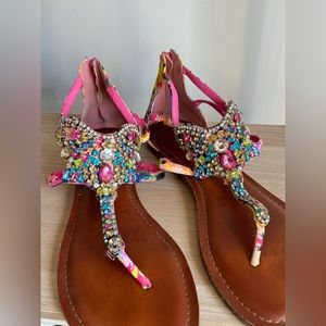 Colorful rhinestone Gianni Bini zip up sandals